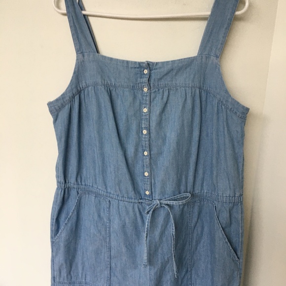Old Navy Overalls Light Wash Blue 100% Cotton Button Up Drawstring Waist - Picture 3 of 8